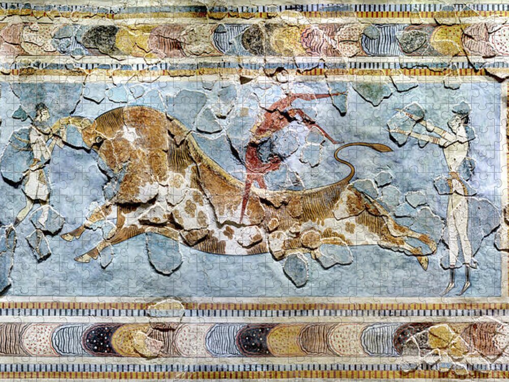 Bull Leaping Fresco Jigsaw Puzzle featuring the photograph Bull Leaping Fresco by Weston Westmoreland