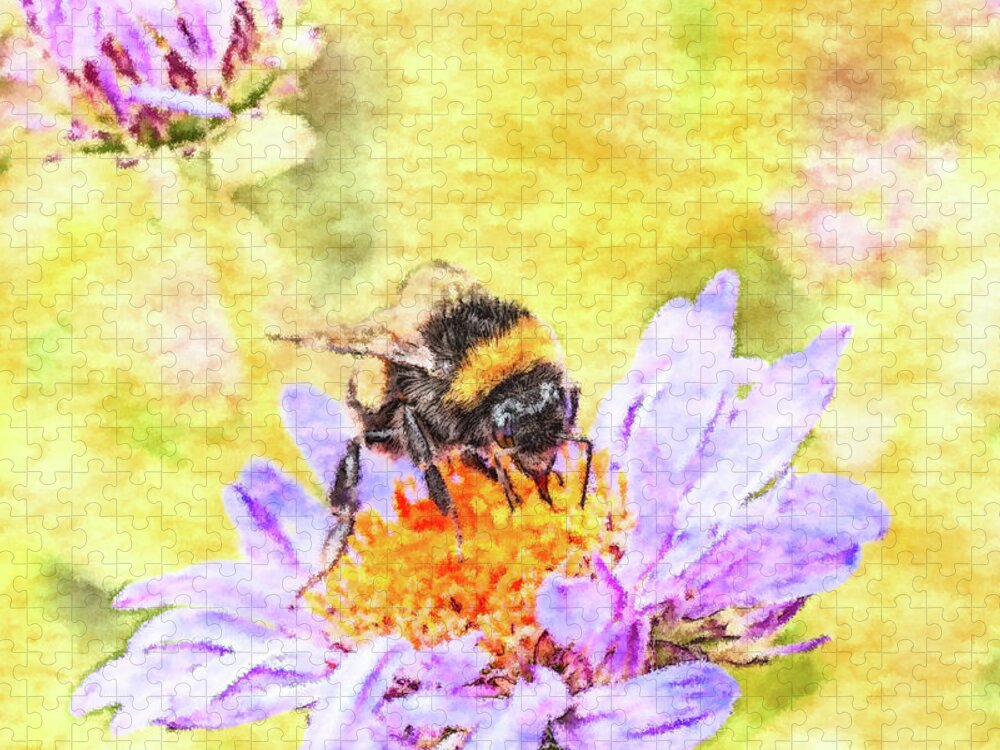 Bumblebee Jigsaw Puzzle featuring the photograph Bumblebee On Aster Flower by Tanya C Smith