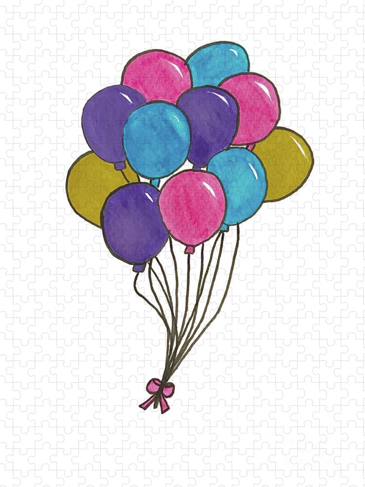Balloons Jigsaw Puzzle featuring the mixed media Bunch of Balloons by Lisa Neuman