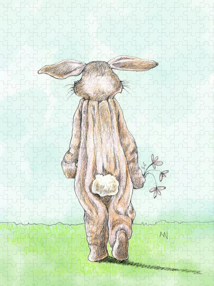 Easter Jigsaw Puzzle featuring the mixed media Bunny Suit by AnneMarie Welsh