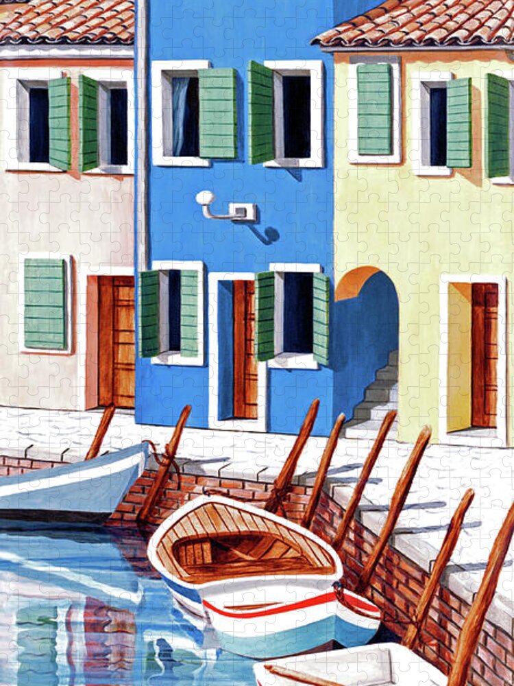 Boats Jigsaw Puzzle featuring the painting BURANO, ITALY -prints of oil painting by Mary Grden