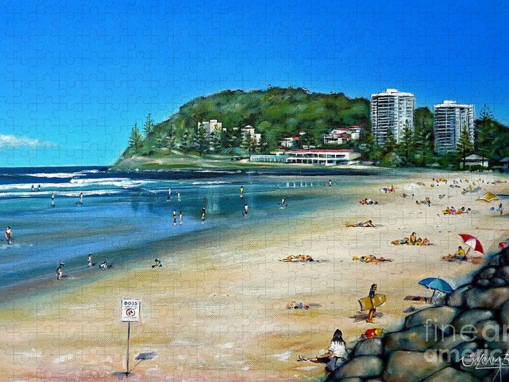 Beach Jigsaw Puzzle featuring the painting Burleigh Beach 100910 by Selena Boron