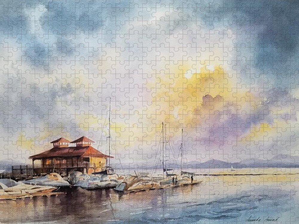 Burlington Jigsaw Puzzle featuring the painting Burlington Boathouse by Amanda Amend