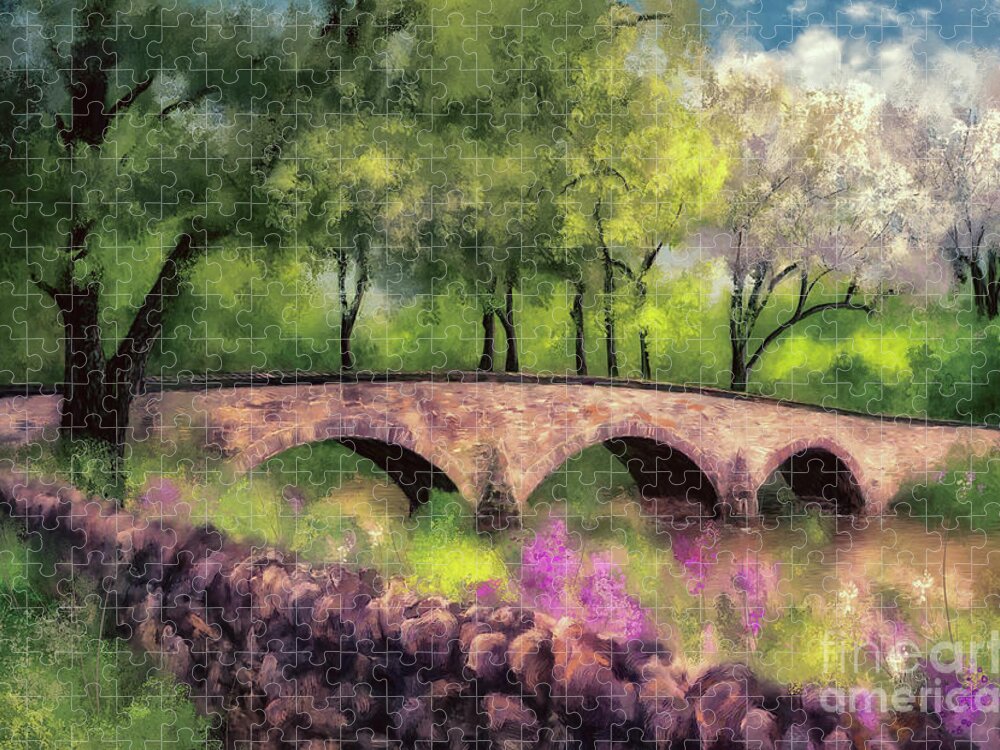 Civil War Jigsaw Puzzle featuring the digital art Burnside Bridge In Spring by Lois Bryan