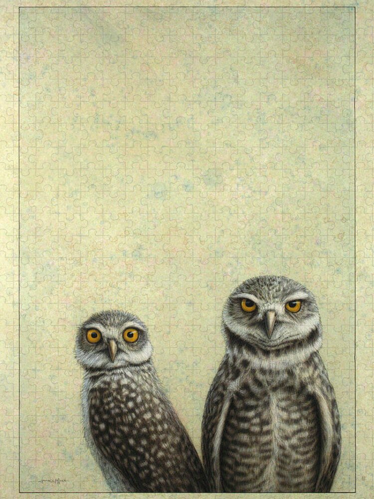 Owls Jigsaw Puzzle featuring the painting Burrowing Owls by James W Johnson