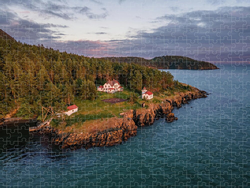 Lighthouse Jigsaw Puzzle featuring the photograph Burrows Island Sunset 2 by Michael Rauwolf