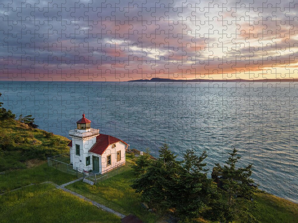 Lighthouse Jigsaw Puzzle featuring the photograph Burrows Island Sunset by Michael Rauwolf