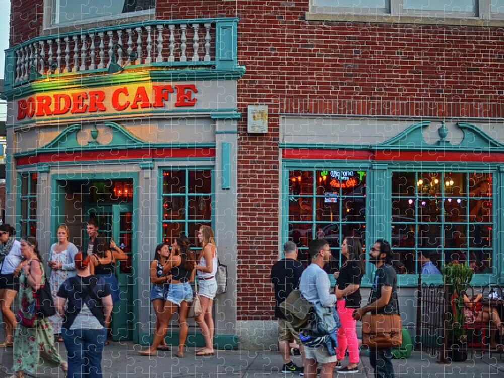 Cambridge Jigsaw Puzzle featuring the photograph Bustling Summer Evening at the Border Cafe Church Street Harvard Square 2014 by Toby McGuire