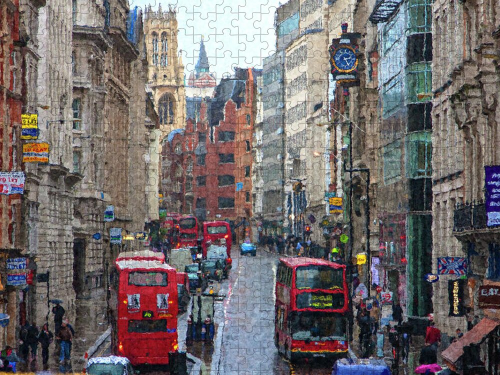 London Jigsaw Puzzle featuring the digital art Busy London Street by SnapHappy Photos
