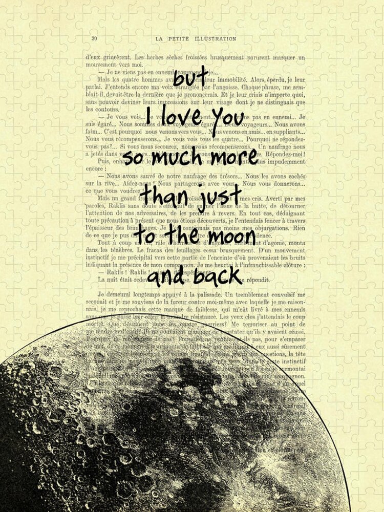  I Love You Jigsaw Puzzle featuring the digital art But I love you so much more than just to the moon and back book page art print by Madame Memento