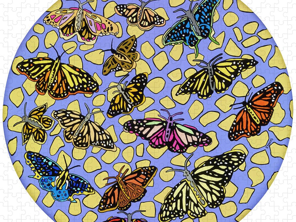 Butterfly Butterflies Pop Art Jigsaw Puzzle featuring the painting Butterflies by Mike Stanko