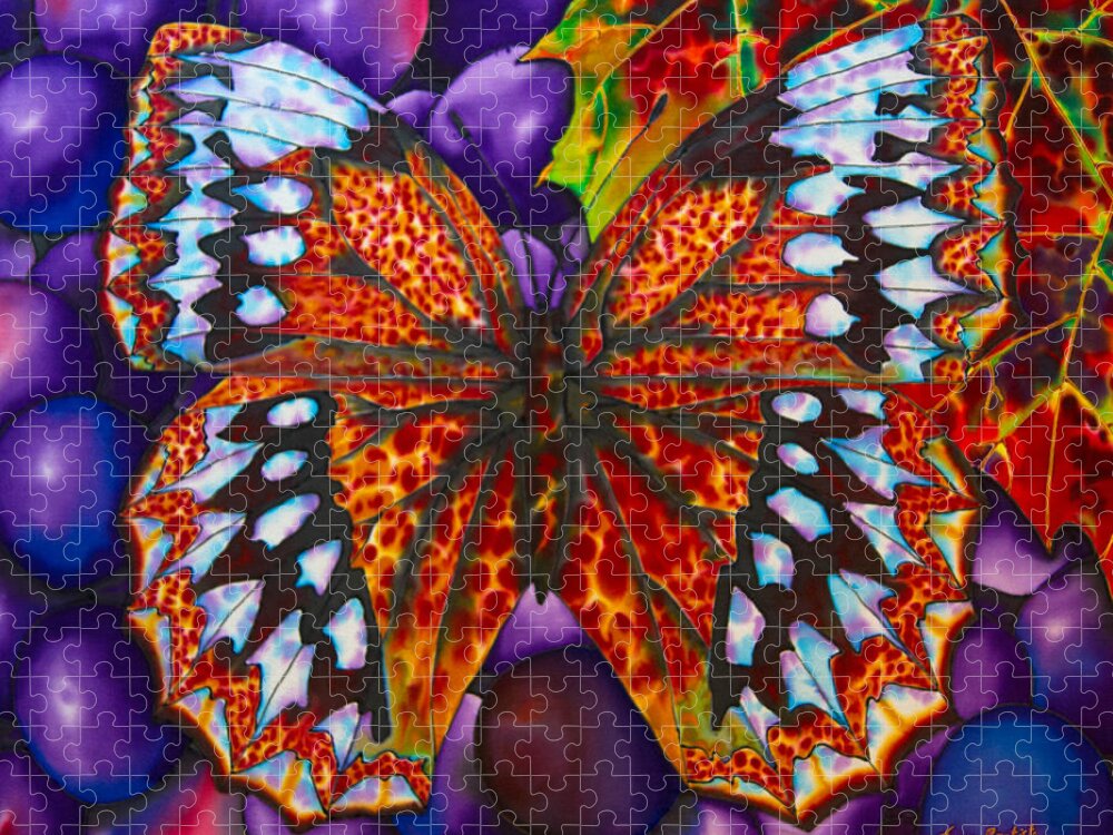 Brown Butterfly Jigsaw Puzzle featuring the painting Butterfly and Grapevine by Daniel Jean-Baptiste