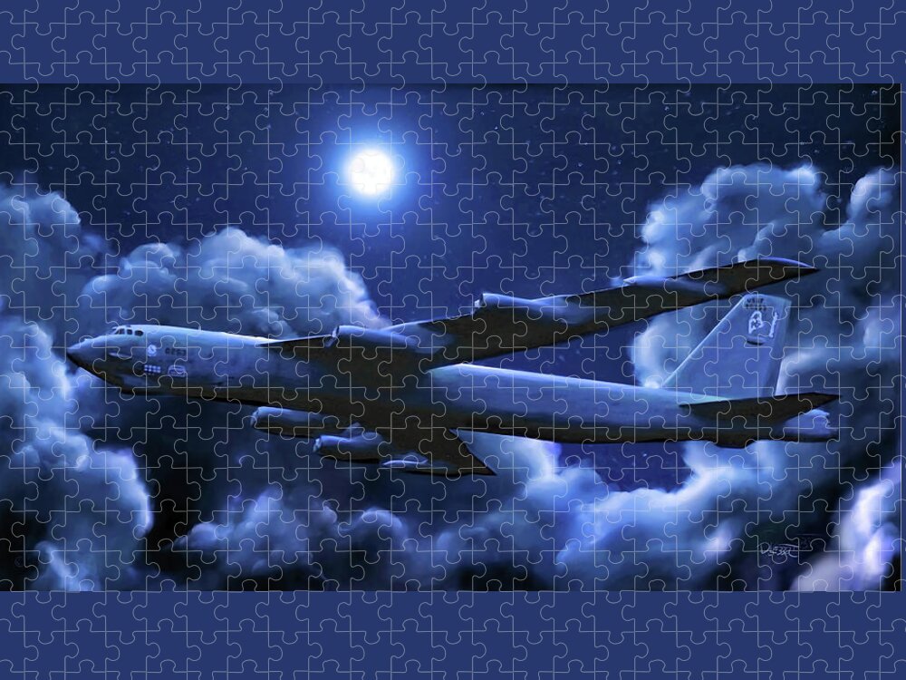 B-52 Stratofortress Bomber Jigsaw Puzzle featuring the painting By The Light Of The Blue Moon by David Luebbert