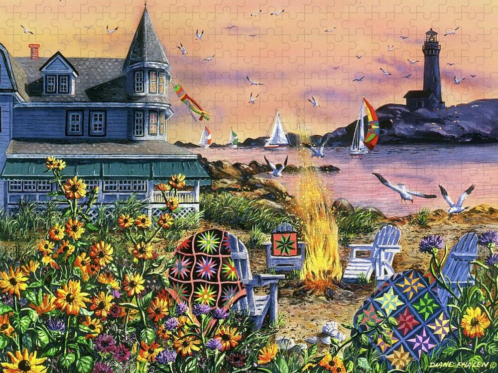 Victorian Home Jigsaw Puzzle featuring the painting By the Sea by Diane Phalen