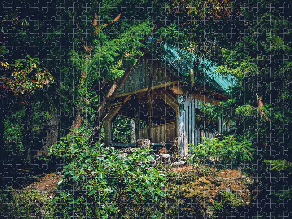British Columbia Jigsaw Puzzle featuring the photograph Cabin in the Woods by Nisah Cheatham
