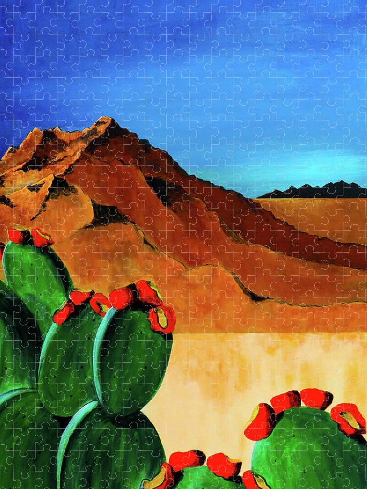 Desert Jigsaw Puzzle featuring the painting Cacti and Hills by Ted Clifton