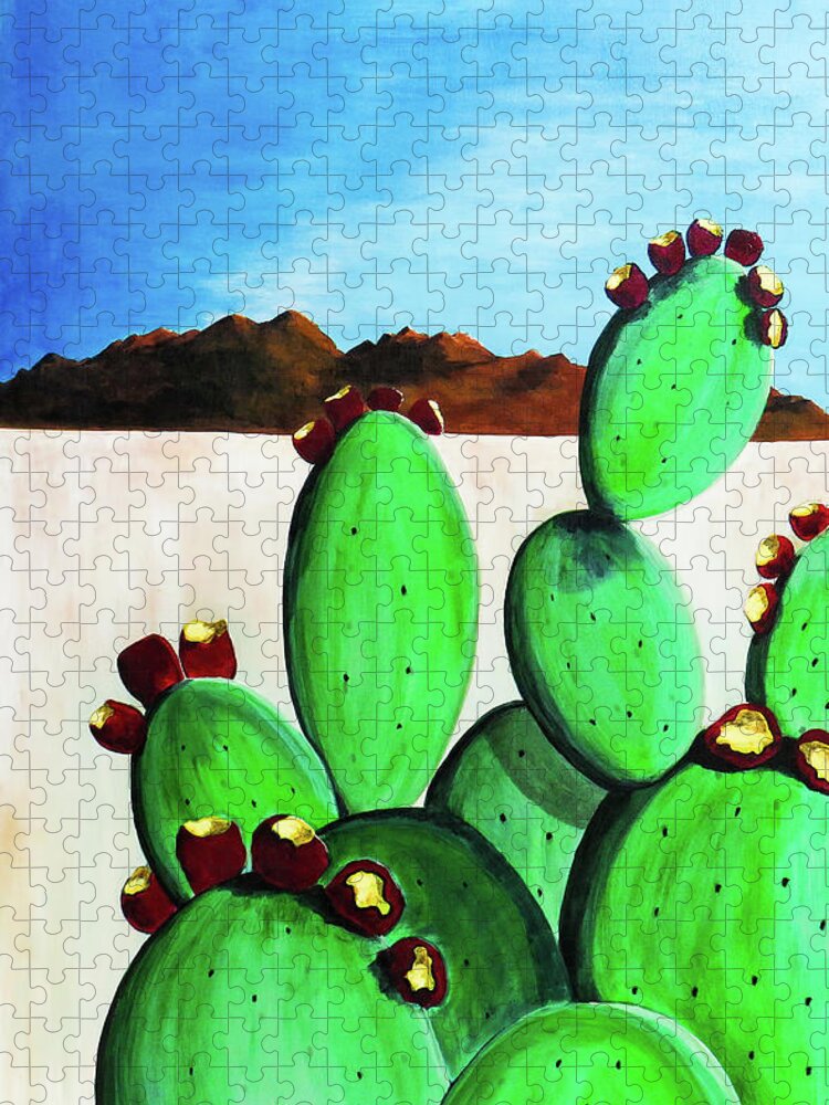 New Mexico Jigsaw Puzzle featuring the painting Cacti Group Two by Ted Clifton