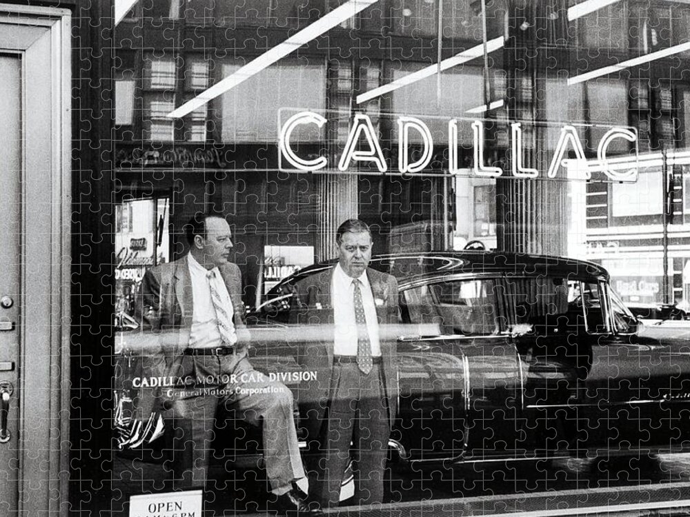 Americana Jigsaw Puzzle featuring the digital art Cadillac Dealership NYC 1955 by Kim Kent