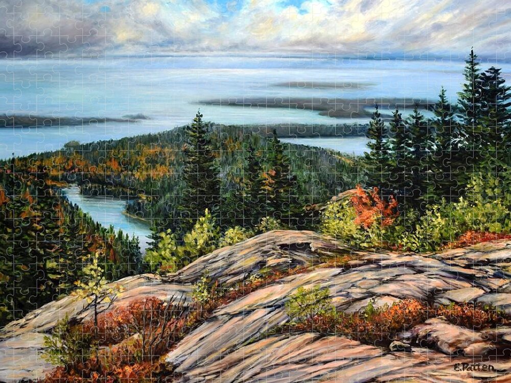 Cadillac Mountain Jigsaw Puzzle featuring the painting Cadillac Mountain, Acadia National Park by Eileen Patten Oliver