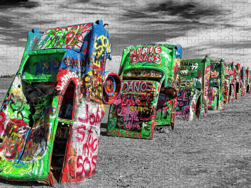 Texas Jigsaw Puzzle featuring the photograph Cadillac Ranch by Lou Novick