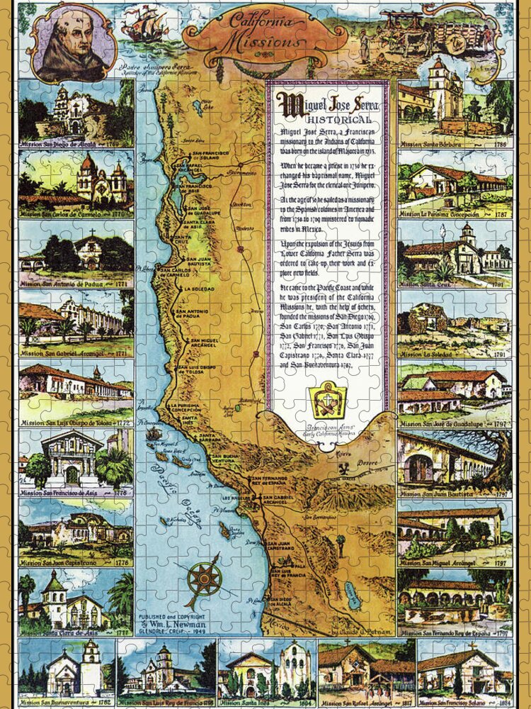 California Jigsaw Puzzle featuring the photograph California Missions Vintage Pictorial Map 1949 by Carol Japp
