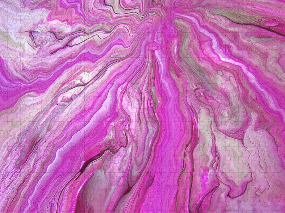 Acrylic Pour Jigsaw Puzzle featuring the painting California Pink Acrylic Pour by Elisabeth Lucas