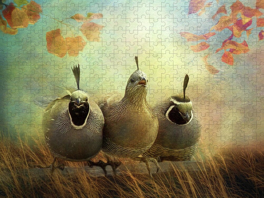 Quail Jigsaw Puzzle featuring the digital art California Quail by Nicole Wilde