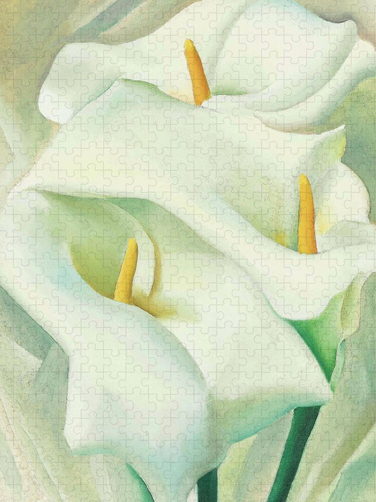 Georgia O'keeffe Jigsaw Puzzle featuring the painting Calla lilies - Modernist flower painting by Georgia O'Keeffe