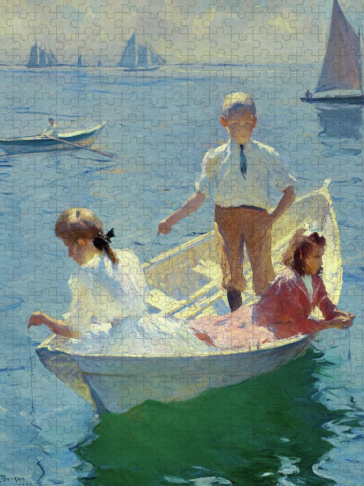 Frank Weston Benson Jigsaw Puzzle featuring the painting Calm Morning, c. 1904 by Frank Weston Benson