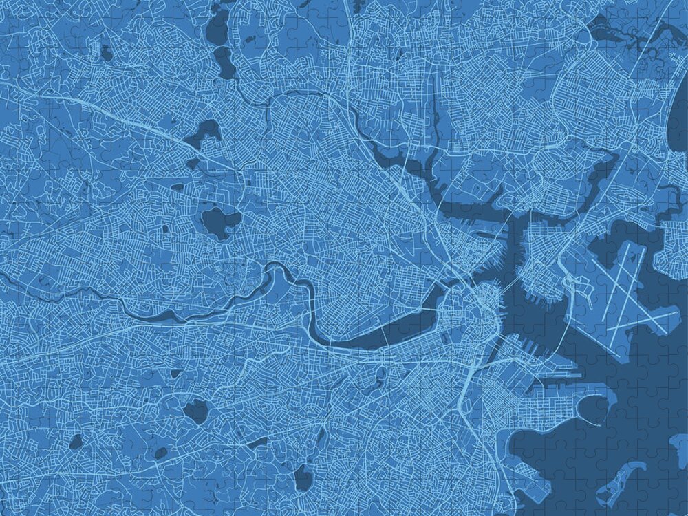 Massachusetts Jigsaw Puzzle featuring the digital art Cambridge MA City Vector Road Map Blue by Frank Ramspott