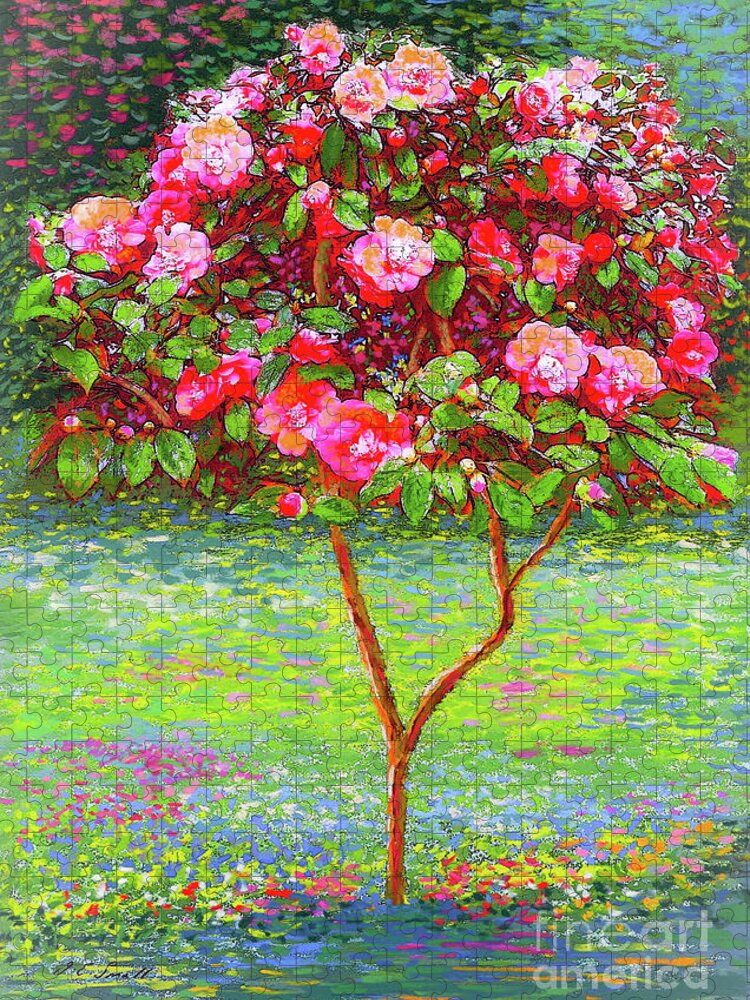 Floral Jigsaw Puzzle featuring the painting Camellia Passion by Jane Small