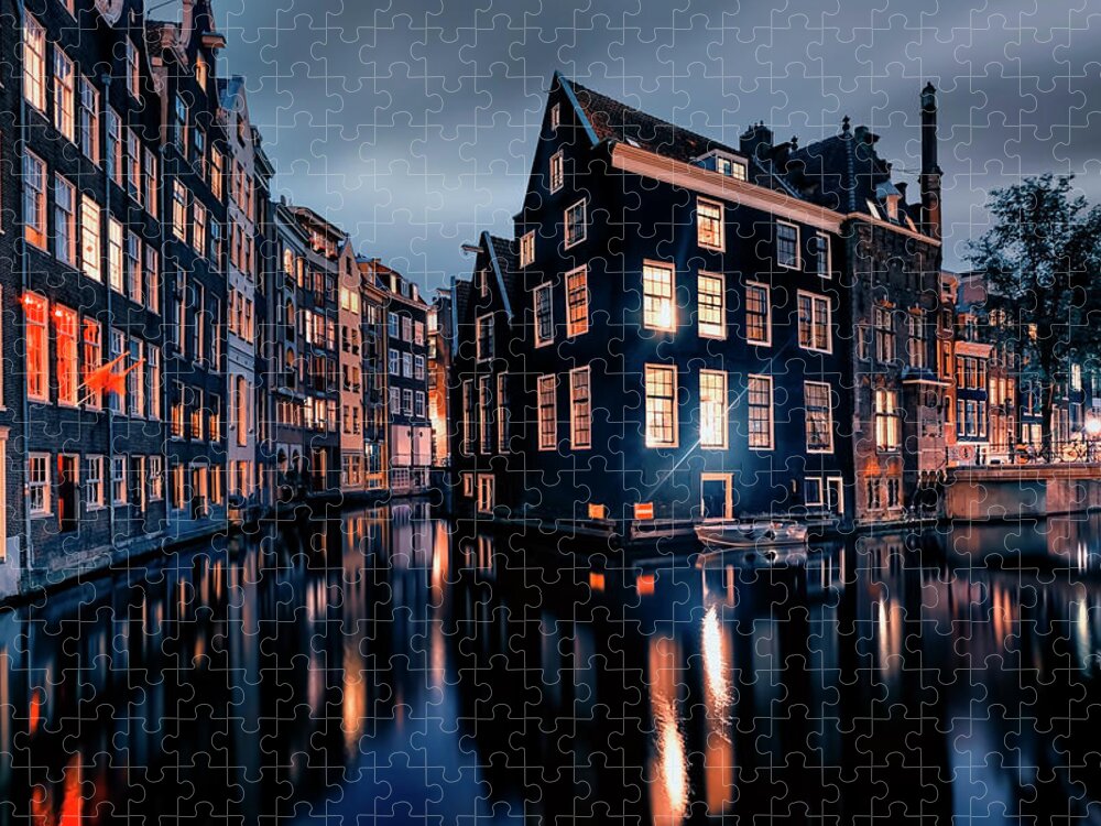 Night Jigsaw Puzzle featuring the photograph Canal Corner by Manjik Pictures
