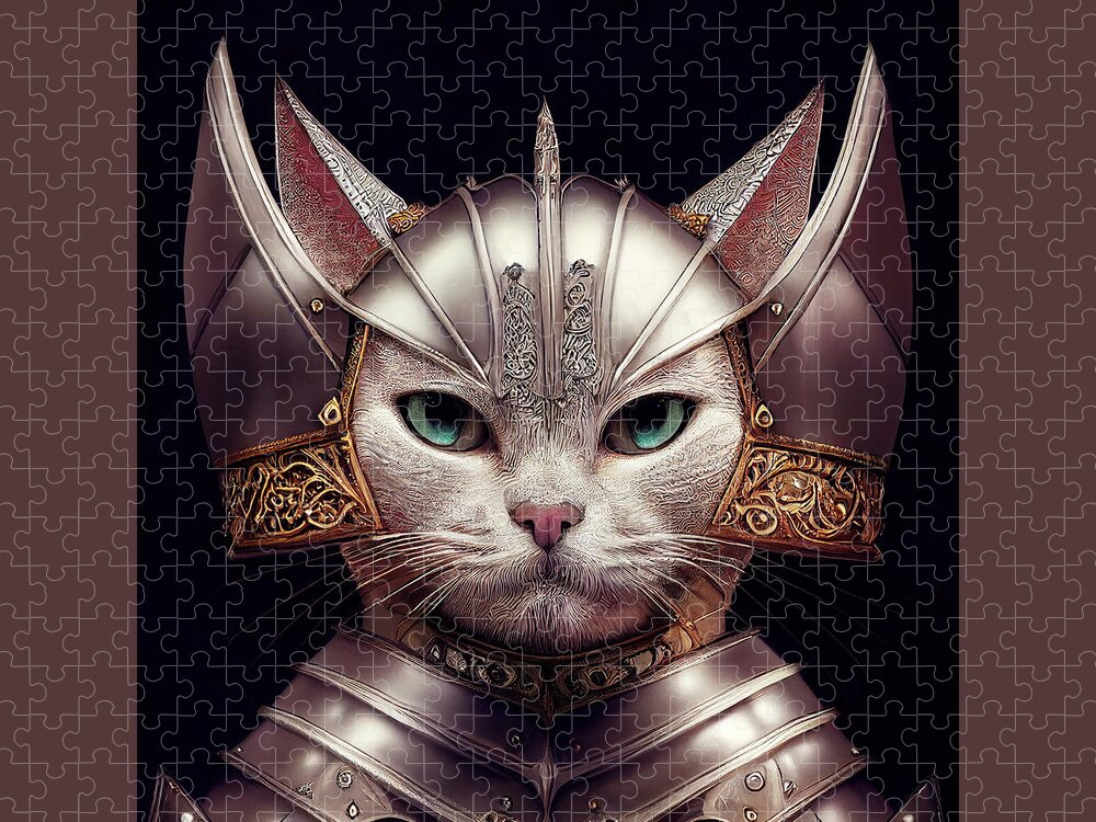 Warriors Jigsaw Puzzle featuring the digital art Candy the Warrior Kitten by Peggy Collins