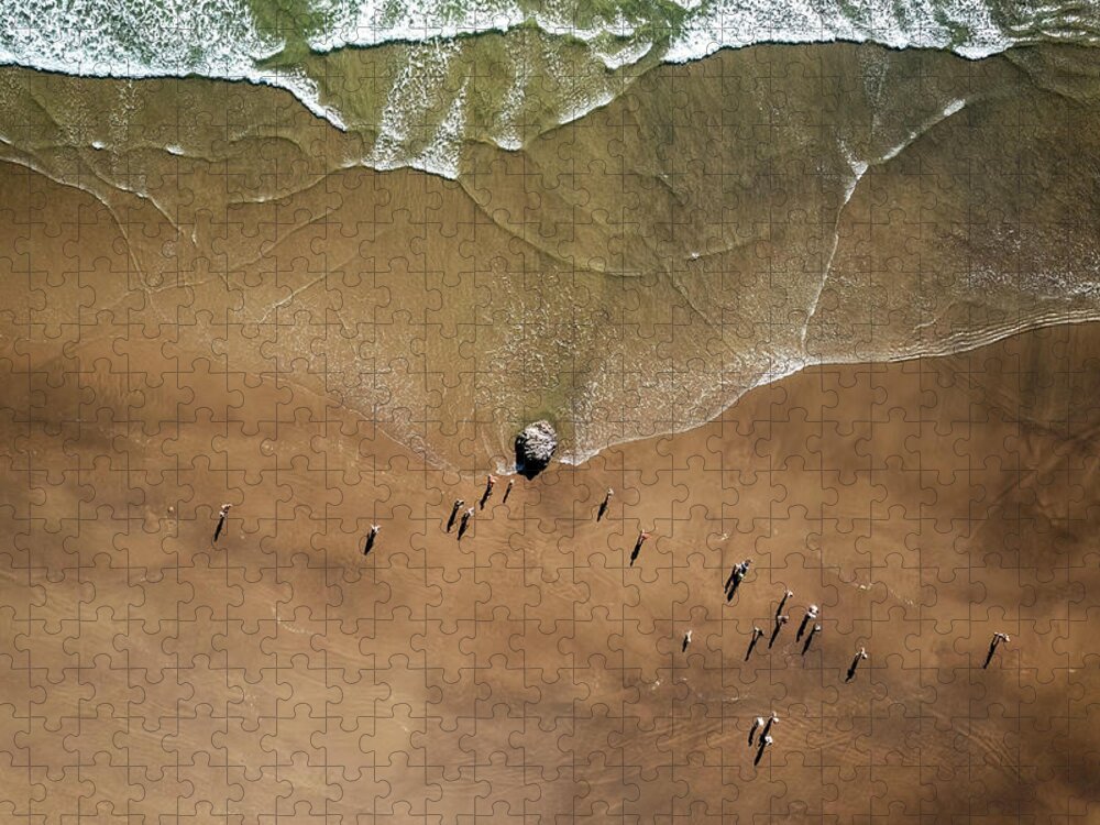 Cannon Beach Jigsaw Puzzle featuring the photograph Cannon Beach Rock Aerial by Christopher Johnson