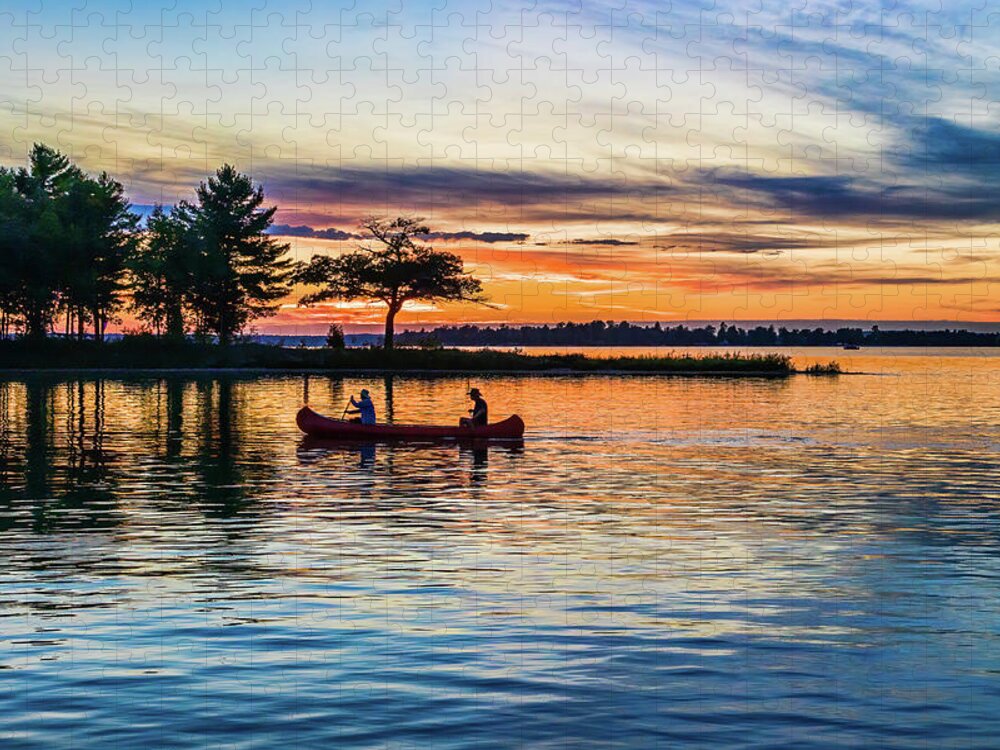 Higgins Lake Jigsaw Puzzle featuring the photograph Canoe at Sunset by Joe Holley