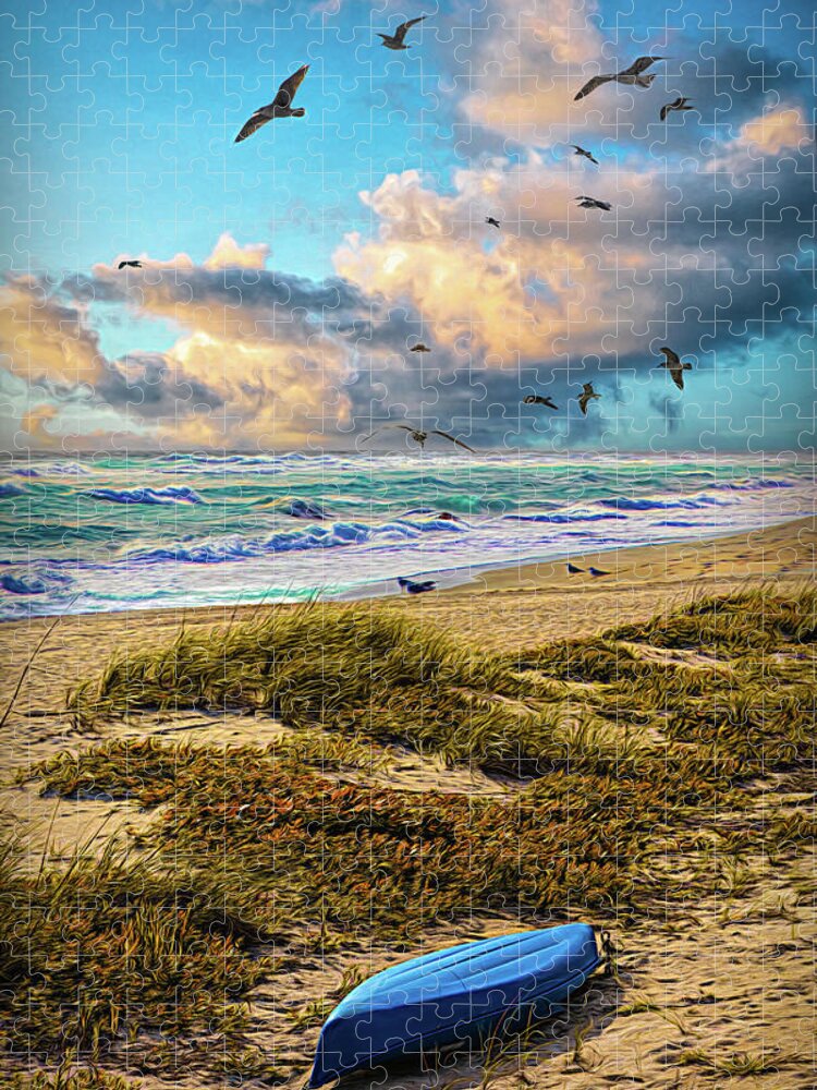 Canoe Jigsaw Puzzle featuring the photograph Canoe at the Beach Painting by Debra and Dave Vanderlaan