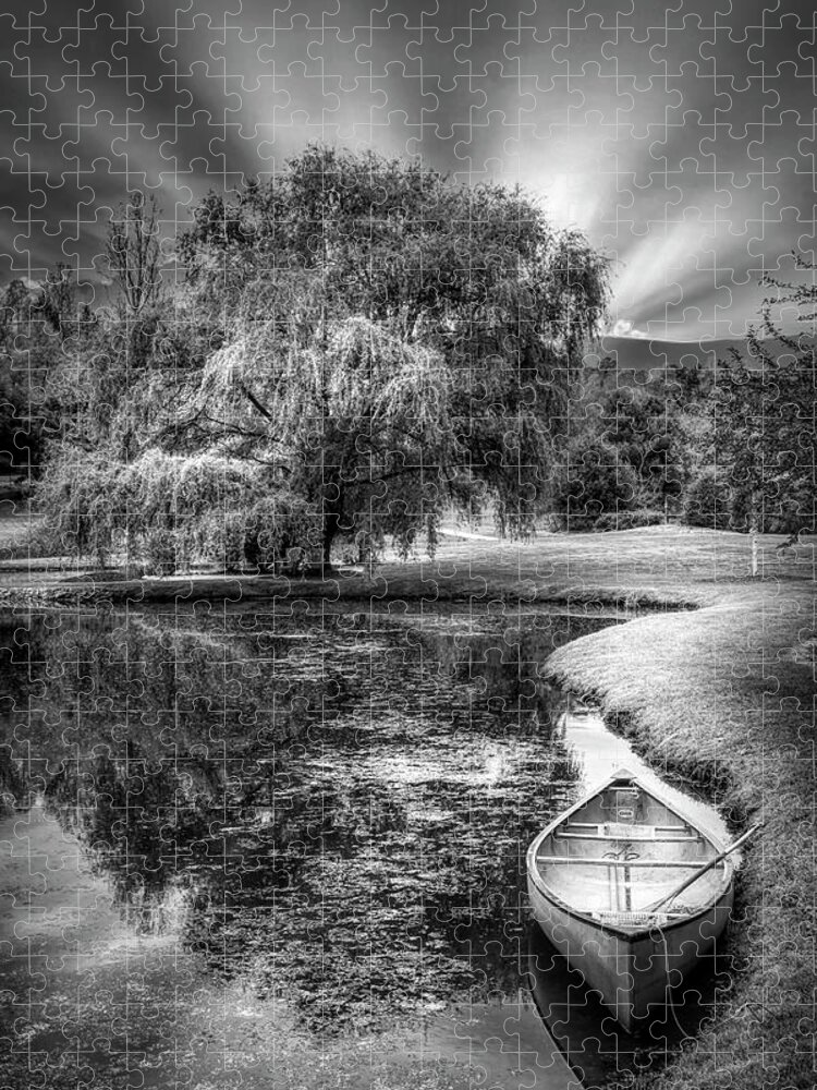 Blairsville Jigsaw Puzzle featuring the photograph Canoe under Sunrise Black and White by Debra and Dave Vanderlaan