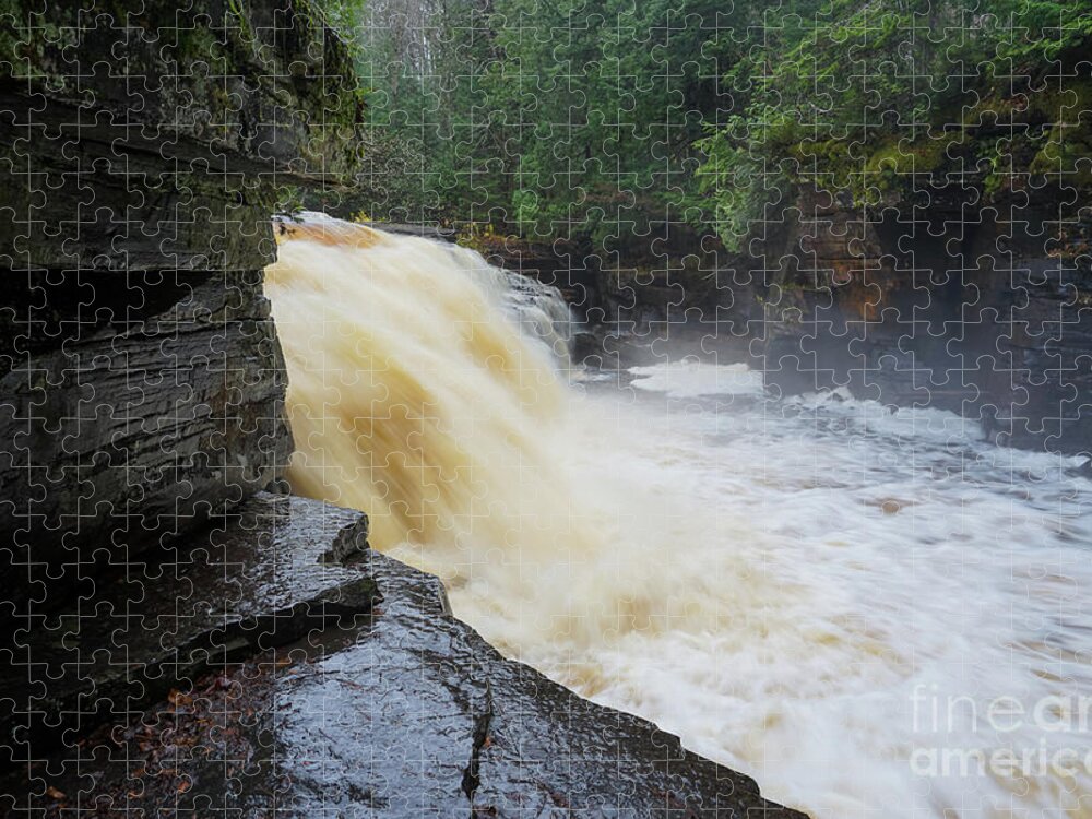 Canyon Falls Misty Snow Jigsaw Puzzle featuring the photograph Canyon Falls Misty Snow by Rachel Cohen