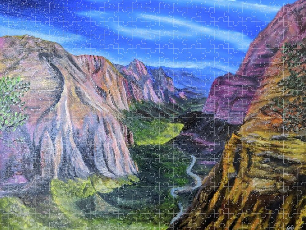 Zion National Park Jigsaw Puzzle featuring the painting Canyon Shadow by Kevin Daly