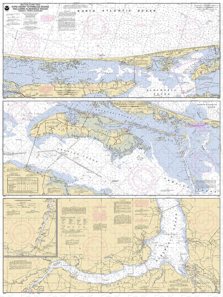 Cape Henry-pamlico Sound Including Albemarle Sound Jigsaw Puzzle featuring the digital art Cape Henry-Pamlico Sound Including Albemarle Sound, NOAA Chart 12205_B by Nautical Chartworks