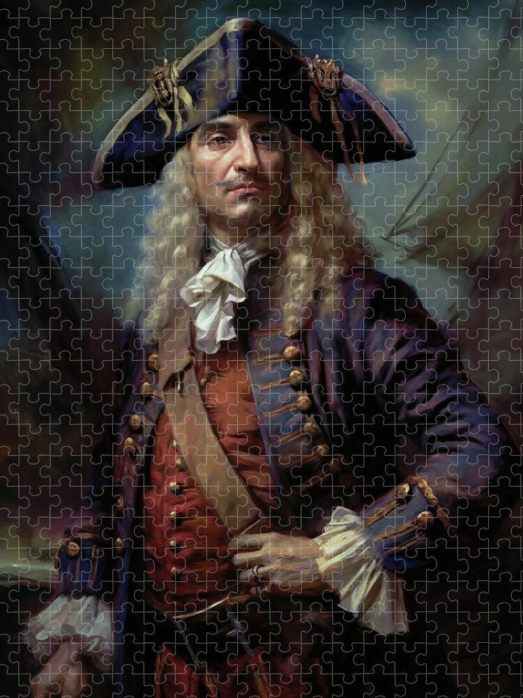 Captain Kidd Art Jigsaw Puzzle featuring the digital art Captain William Kidd, Privateer and Pirate by Shanina Conway