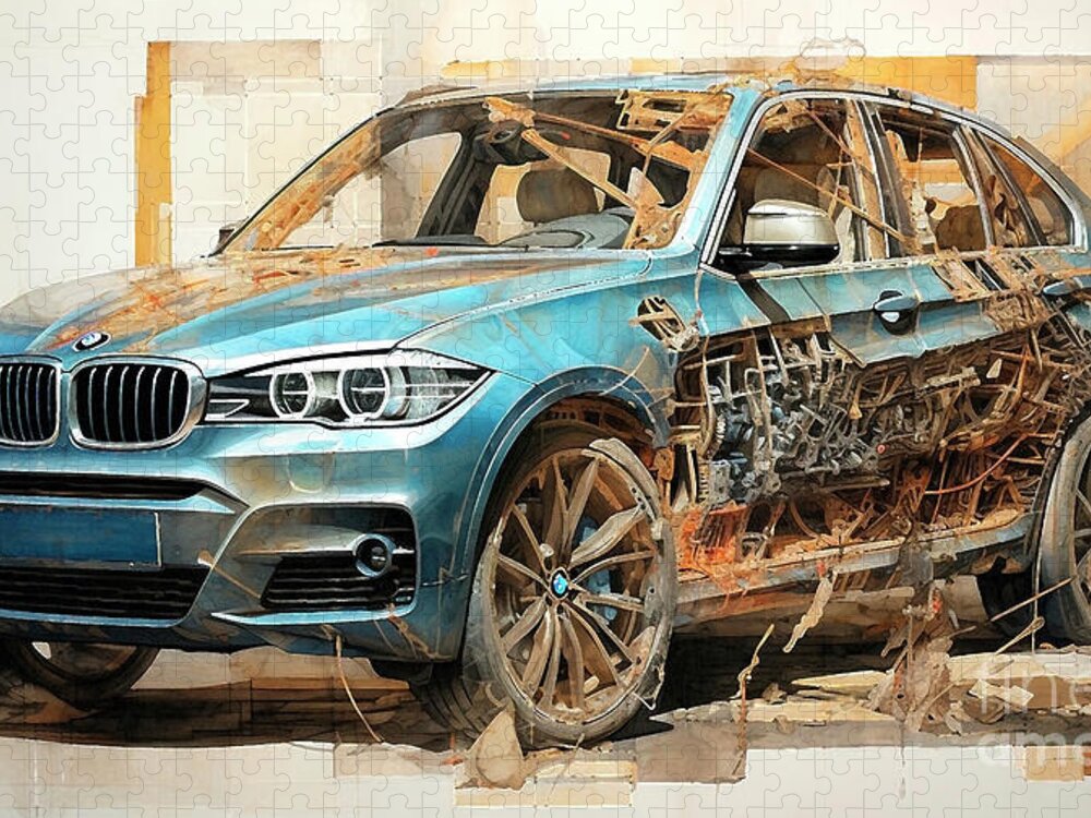 Bmw Jigsaw Puzzle featuring the drawing Car 2236 BMW X5 by Clark Leffler