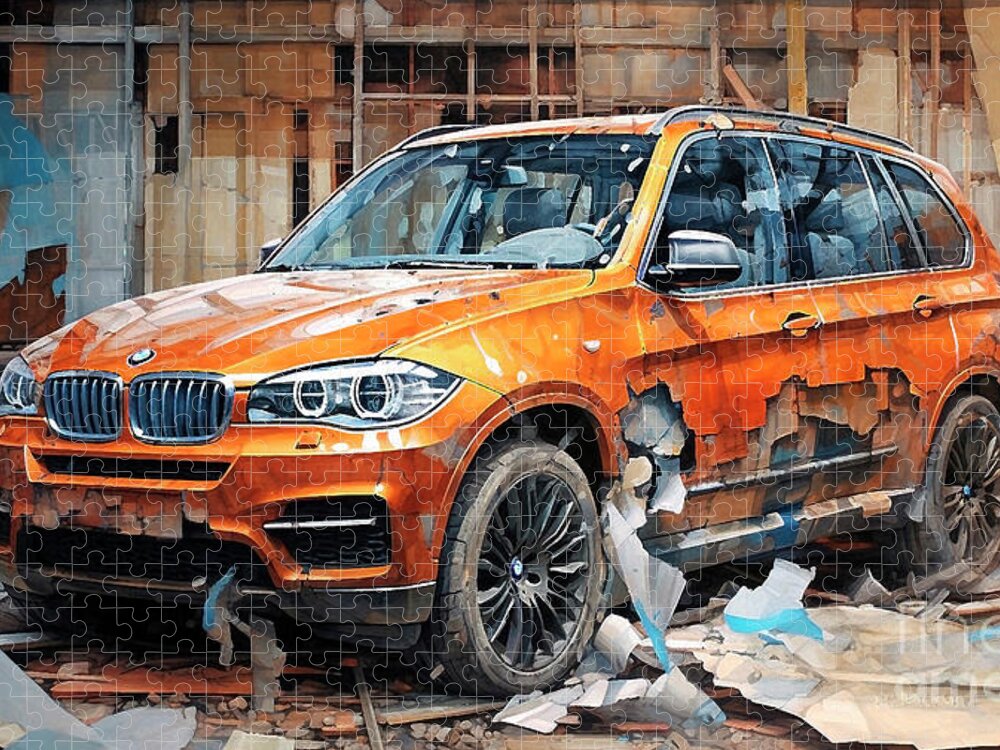 Bmw Jigsaw Puzzle featuring the drawing Car 2669 BMW X5 by Clark Leffler