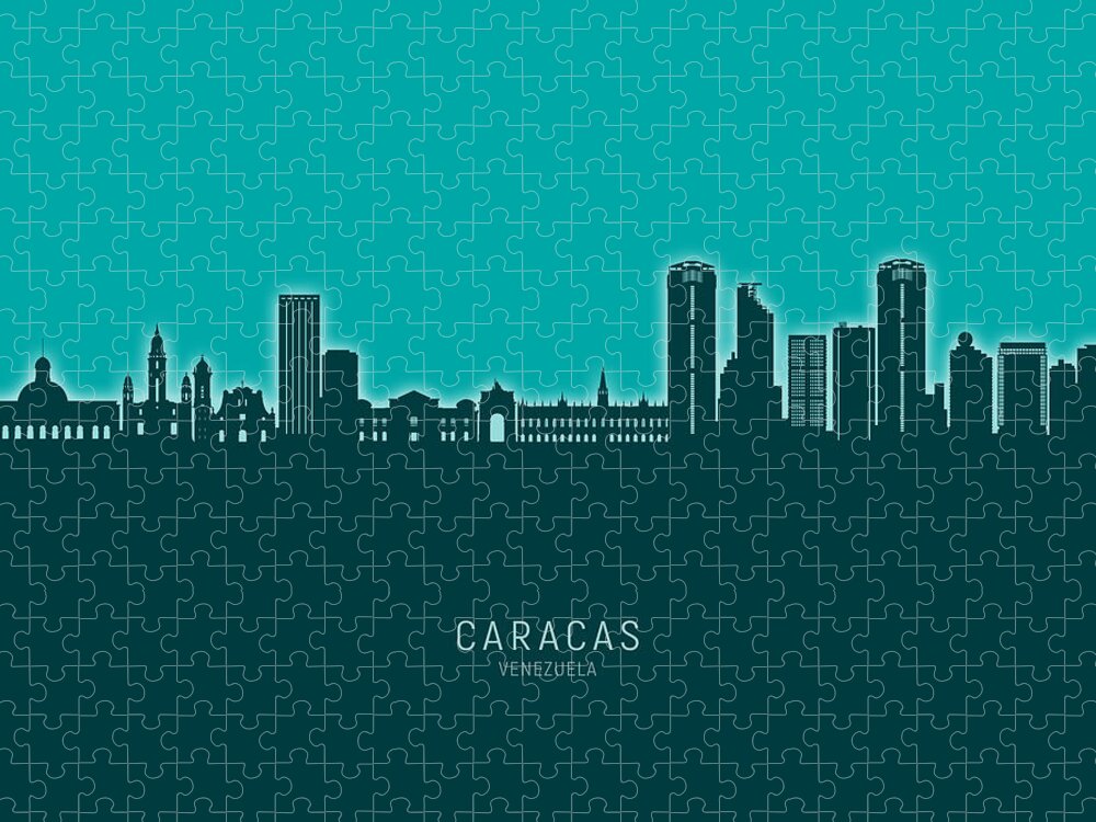 Caracas Jigsaw Puzzle featuring the digital art Caracas Venezuela Skyline #73 by Michael Tompsett