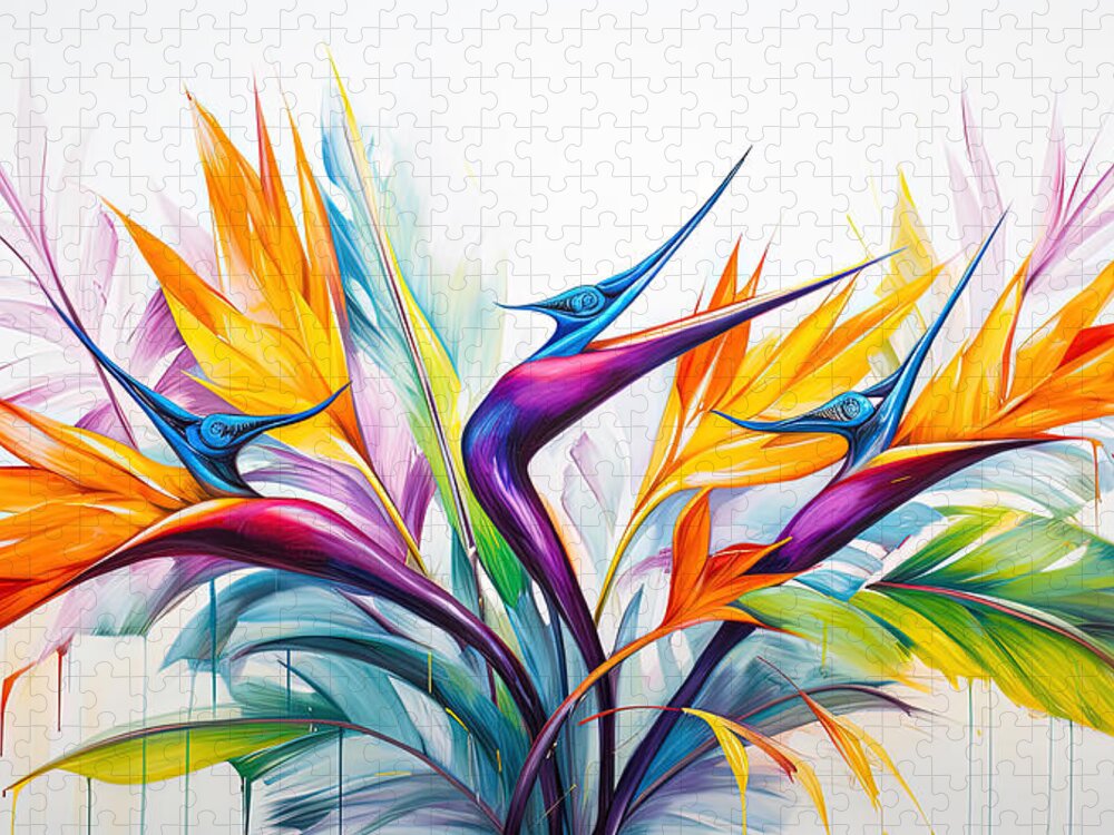 Bird Of Paradise Art Jigsaw Puzzle featuring the painting Caribbean Art by Lourry Legarde