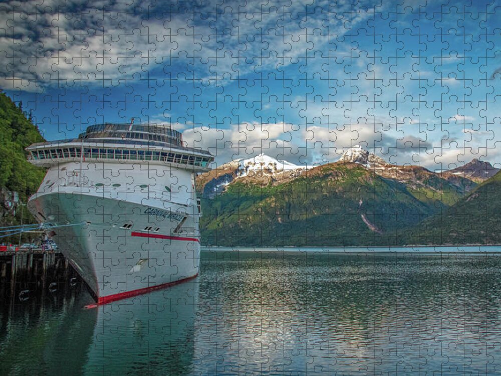 Brown Jigsaw Puzzle featuring the photograph Carnival Miracle in Skagway Alaska by Robert J Wagner