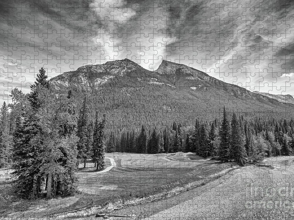 Banff Springs Golf Course Jigsaw Puzzle featuring the photograph Carry the Water - BW by Scott Pellegrin