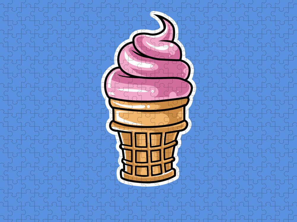 Cartoon Strawberry Ice Cream Cone Illustration Jigsaw Puzzle by Stacy  McCafferty - Pixels