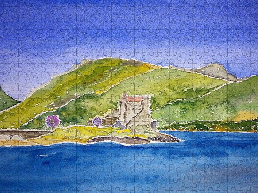 Watercolor Jigsaw Puzzle featuring the painting Castle Eilean Donan by John Klobucher