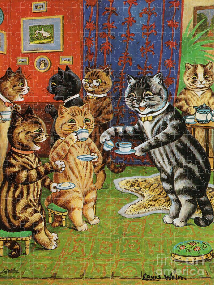 Cat Print Louis Wain Cat Art Afternoon Tea at Home Jigsaw Puzzle by Kithara  Studio - Pixels